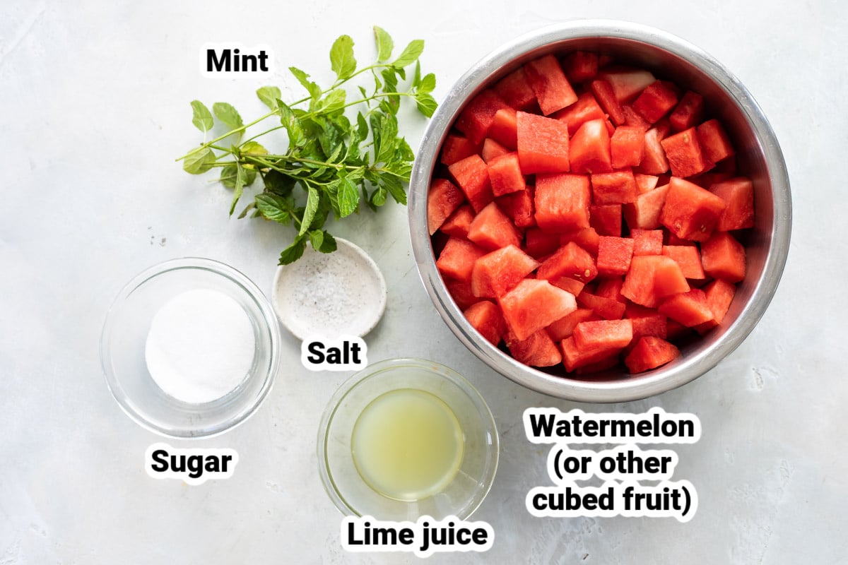 Labeled ingredients for granita.