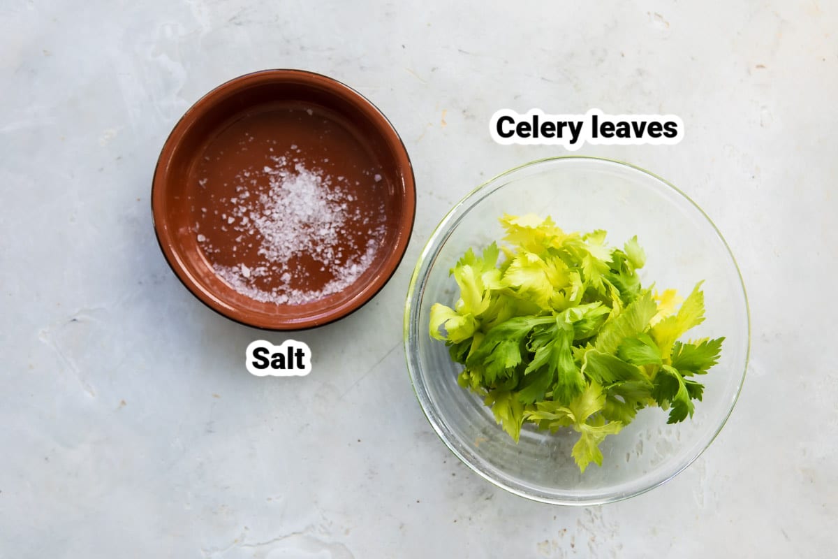 Labeled ingredients for homemade celery salt.