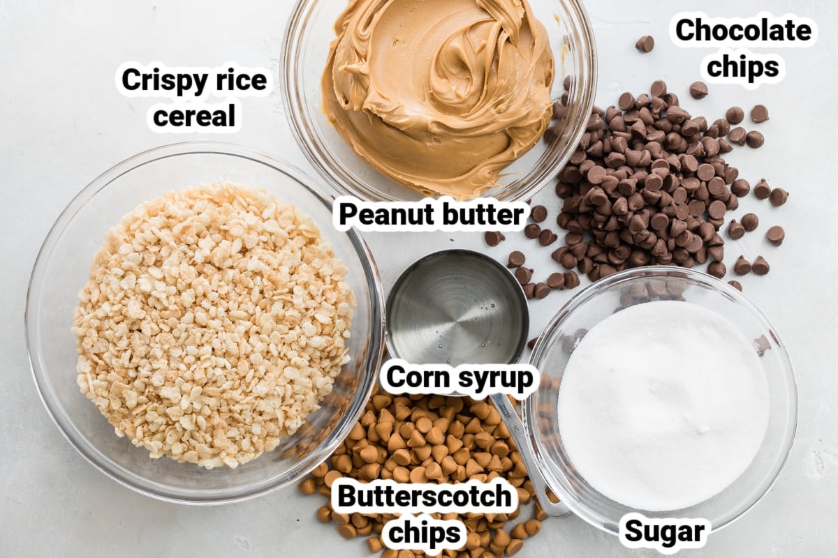 Labeled ingredients for scotcheroos.