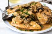 A platter of Chicken Marsala.