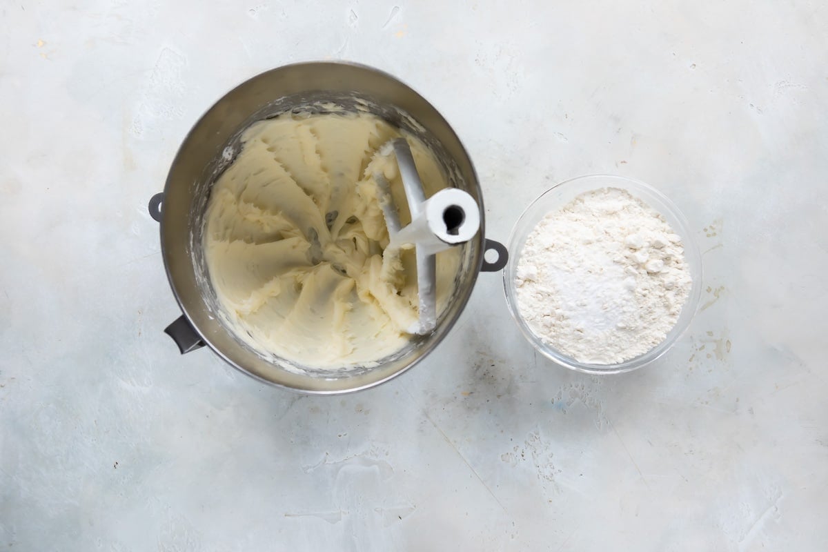 A mixing bowl of circus animal cookie dough.