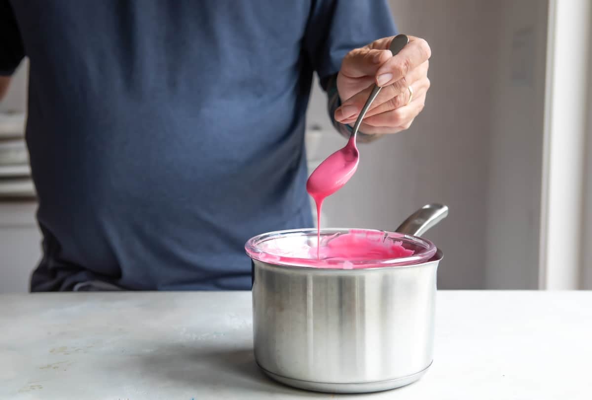 Pink glaze for circus animal cookies.
