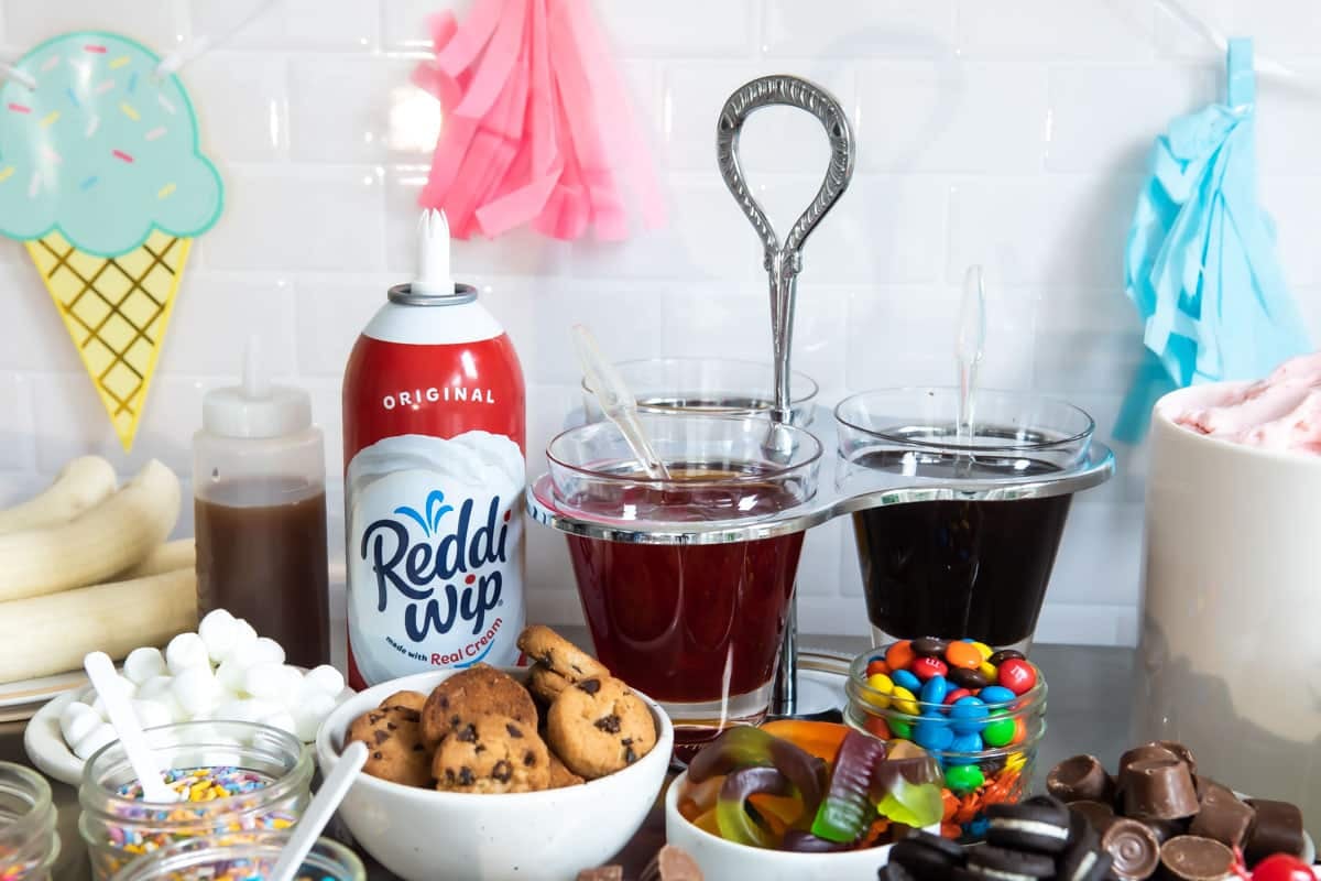 An ice cream sundae bar.