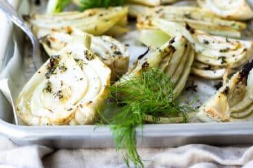 Roasted Fennel on a baking sheet.
