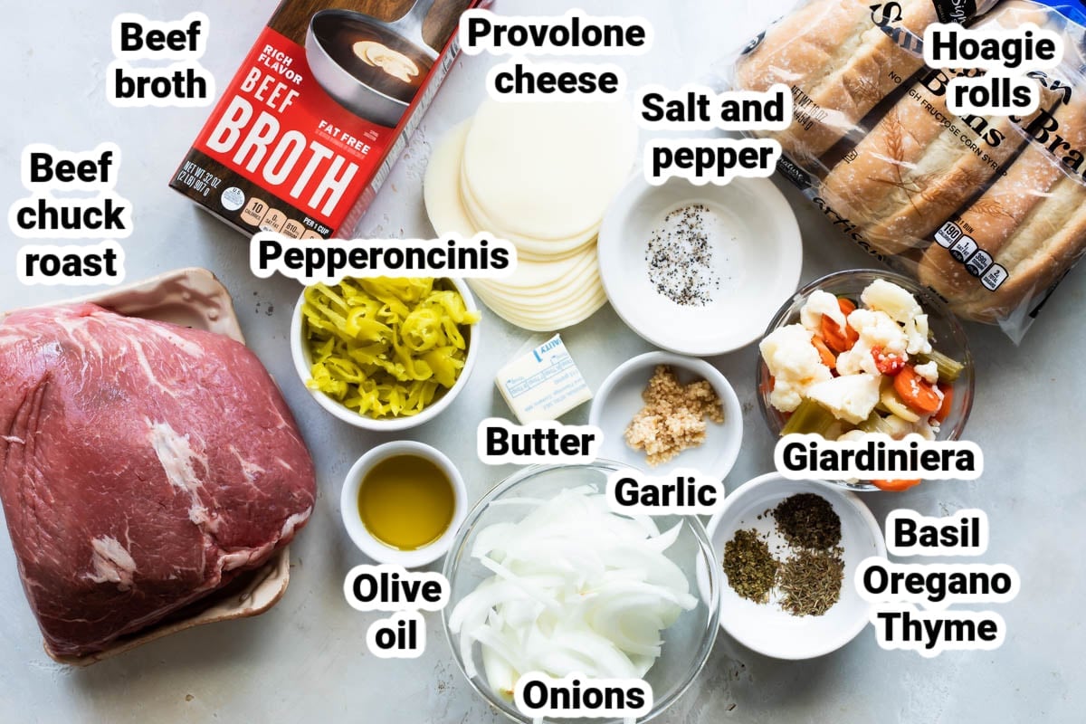 Labeled ingredients for Italian Beef.