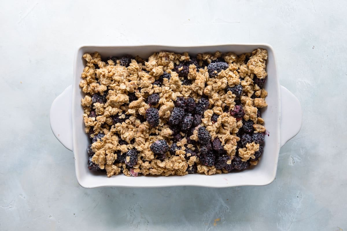 Blackberry crisp before being baked.