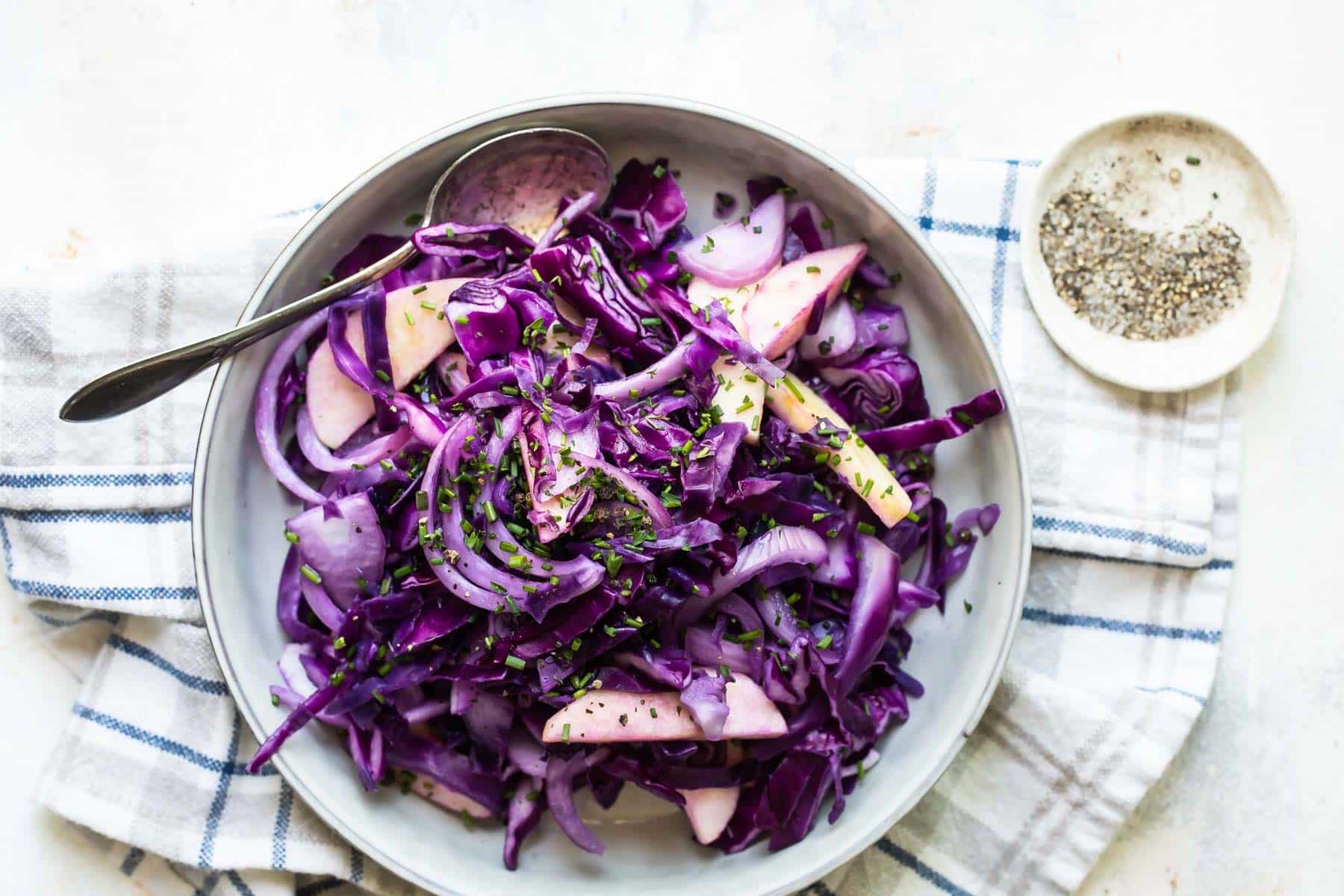 A bowl of braised red cabbage.