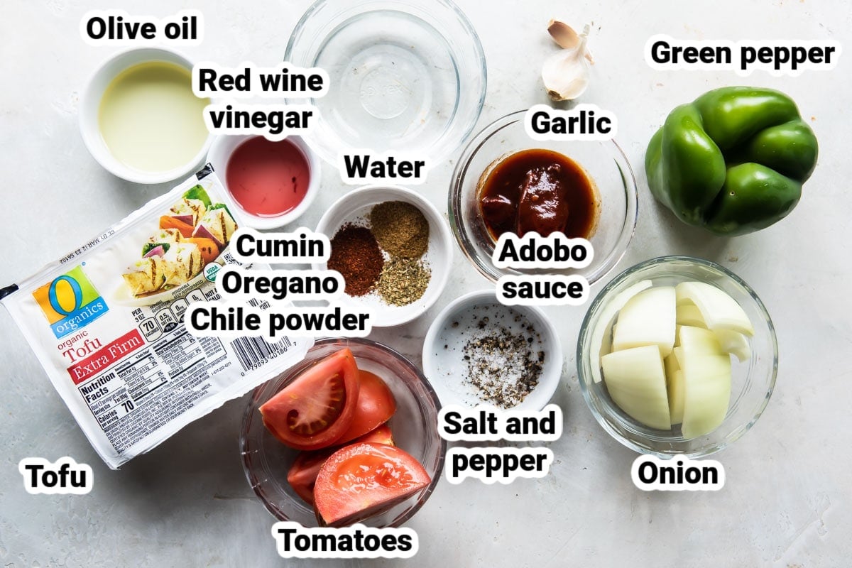Labeled ingredients for Chipotle Sofritas.