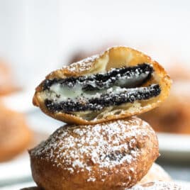 A stack of deep fried oreos.