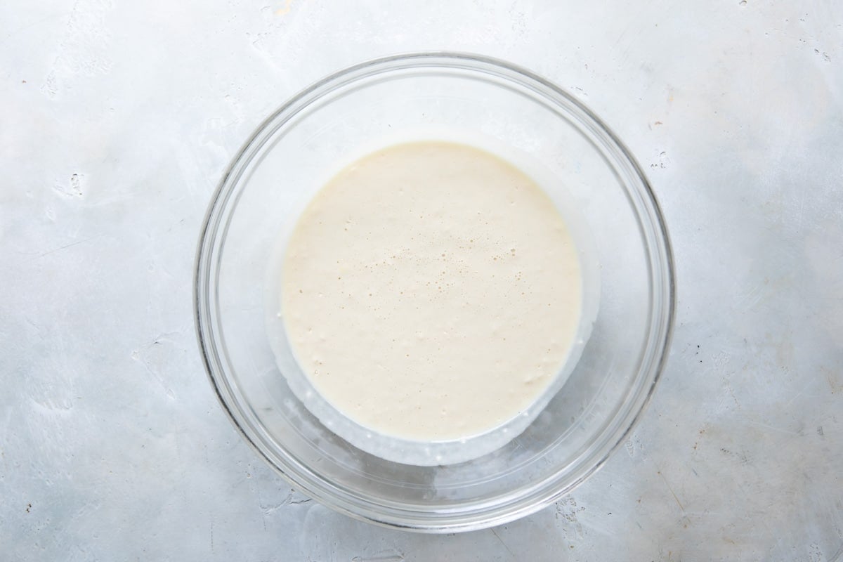 Pancake batter in a bowl.
