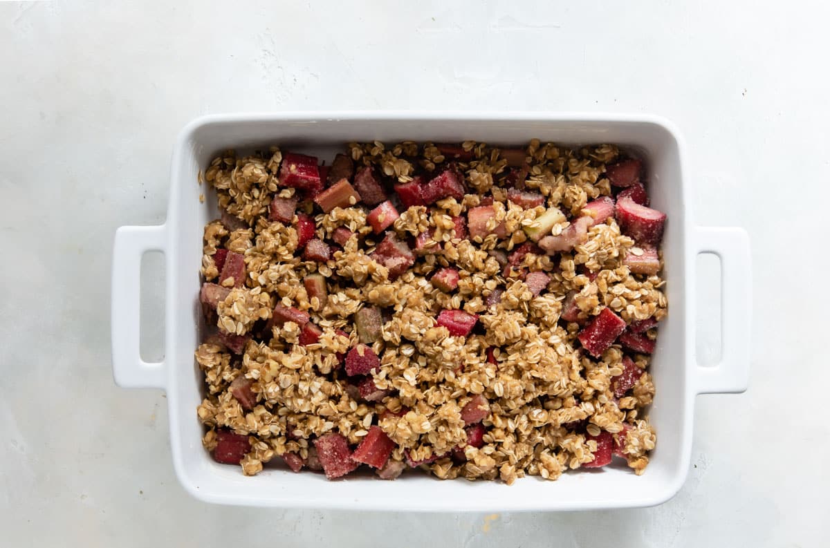 An unbaked rhubarb crisp.