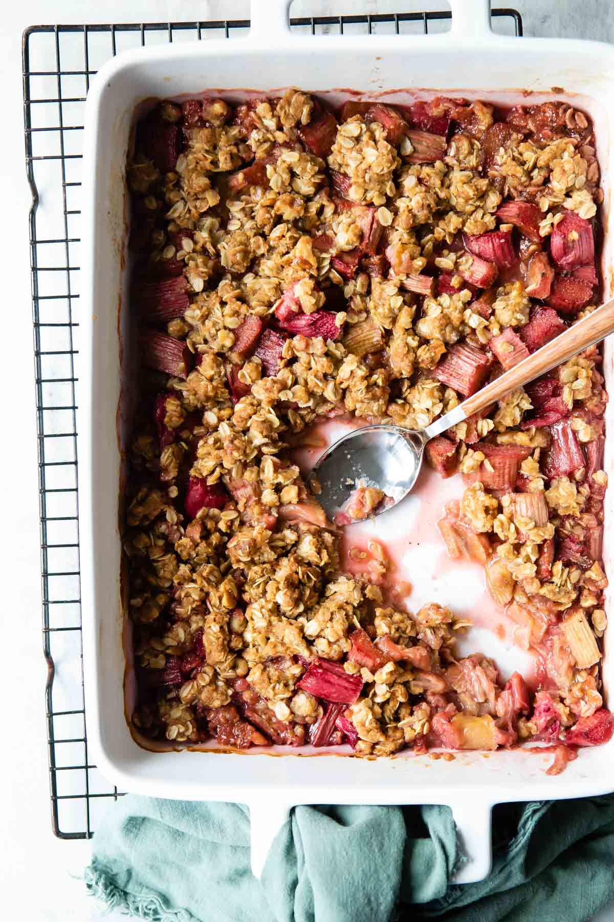 A fully-baked rhubarb crisp.