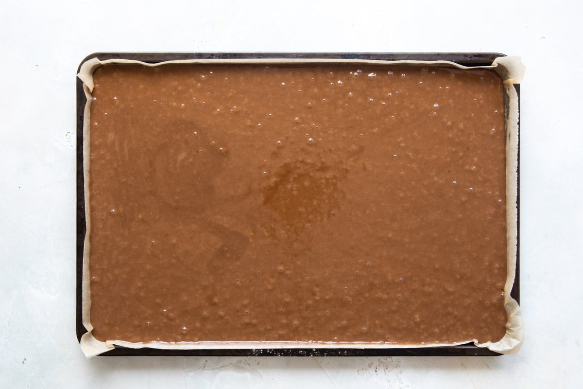 An unbaked Texas sheet cake.