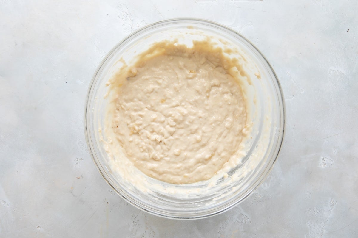 Pancake batter in a bowl.