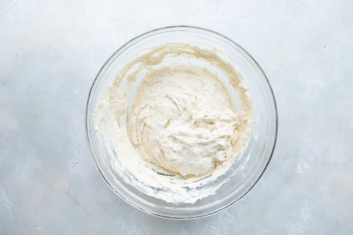 Pancake batter in a bowl.