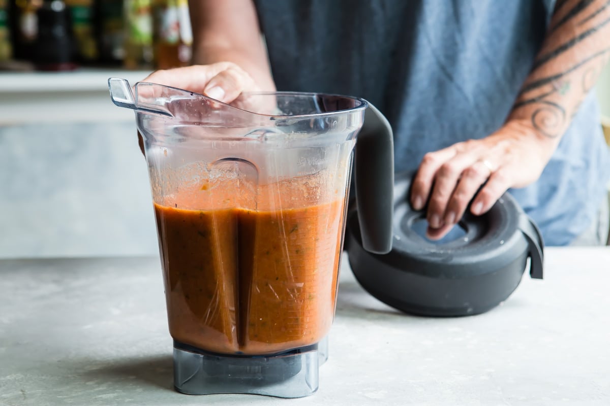 Tomato soup in a blender.