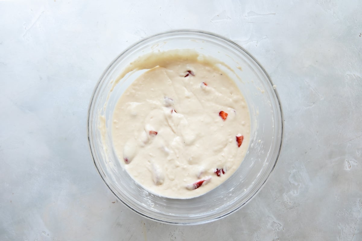 Pancake batter in a bowl.