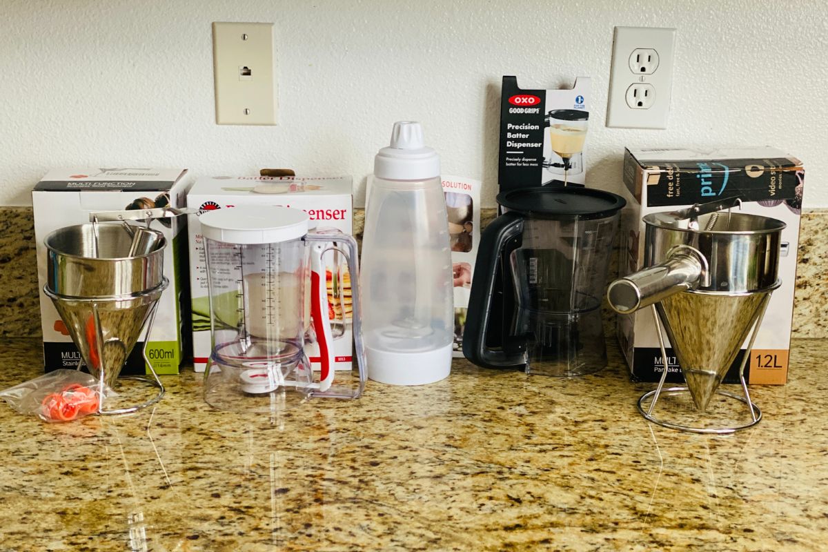 Line up of different pancake dispensers