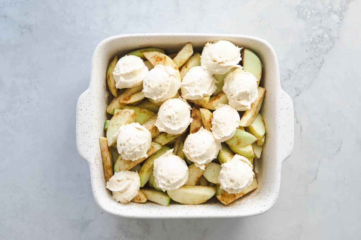 An unbaked apple cobbler.