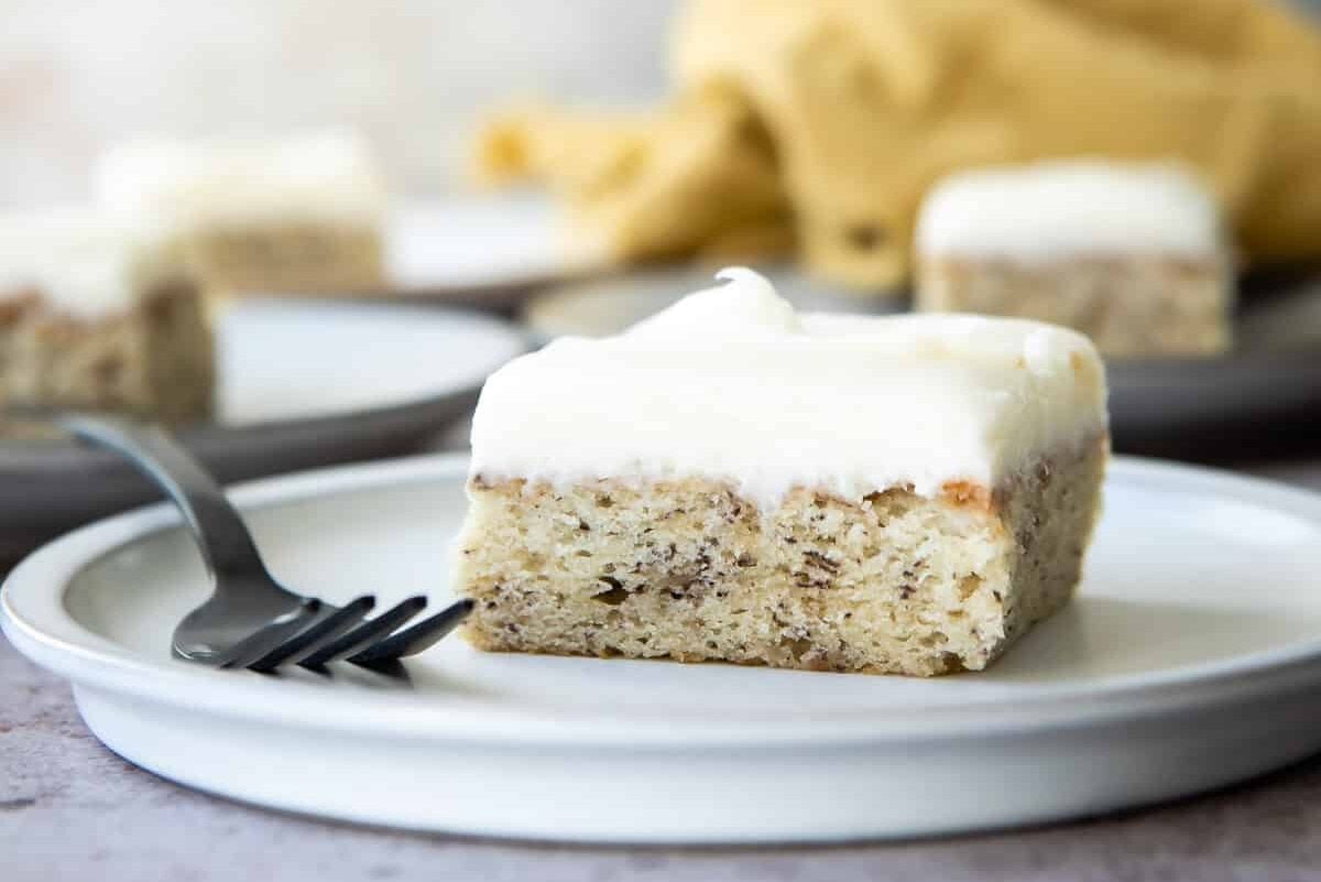 A board full of cut up banana bars.