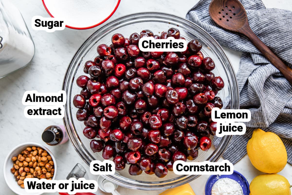 Cherry Pie Filling ingredients, labeled.