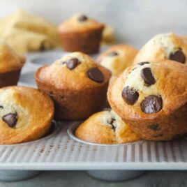 A pan of chocolate chip muffins.