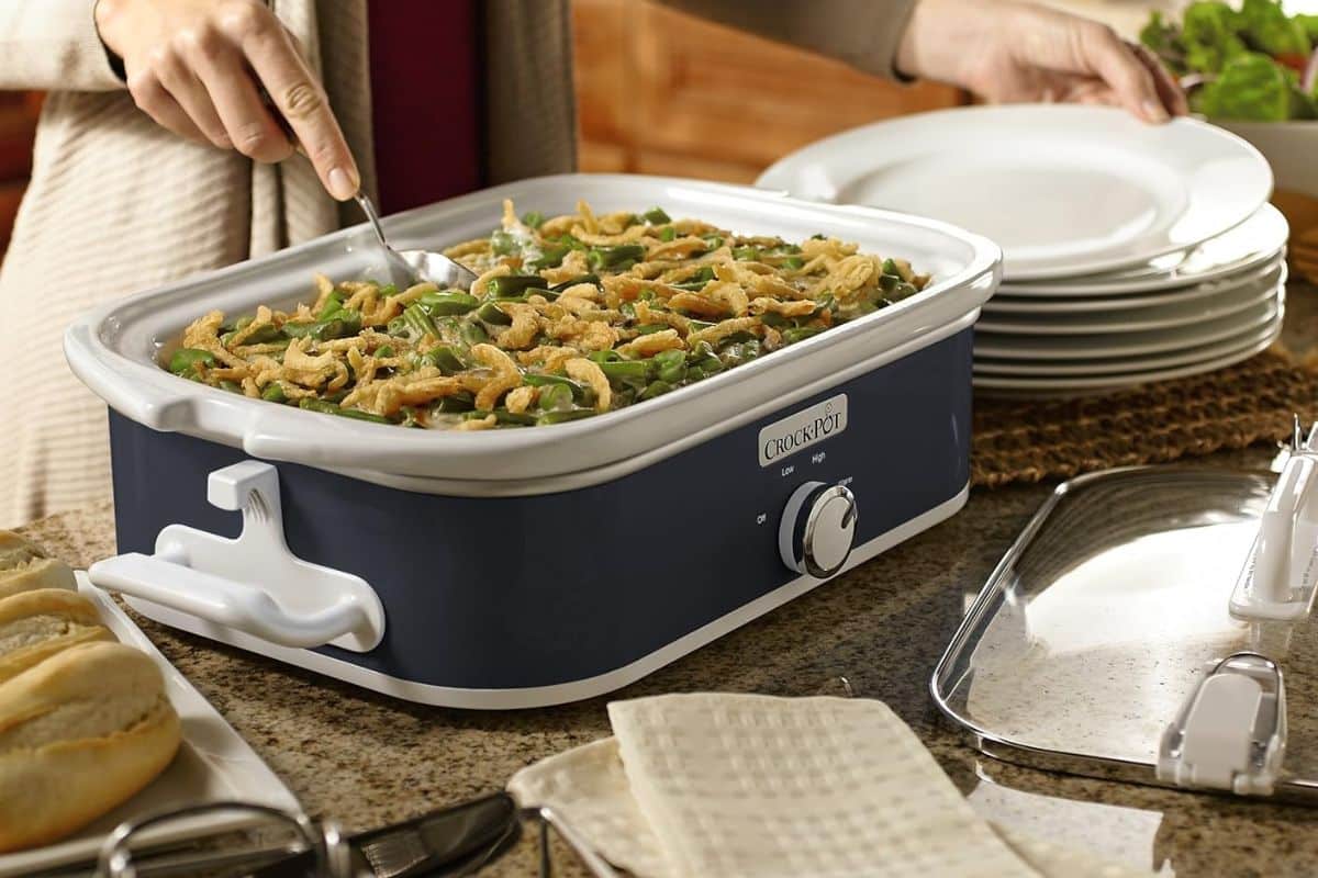 Rectangle Crockpot with green bean casserole