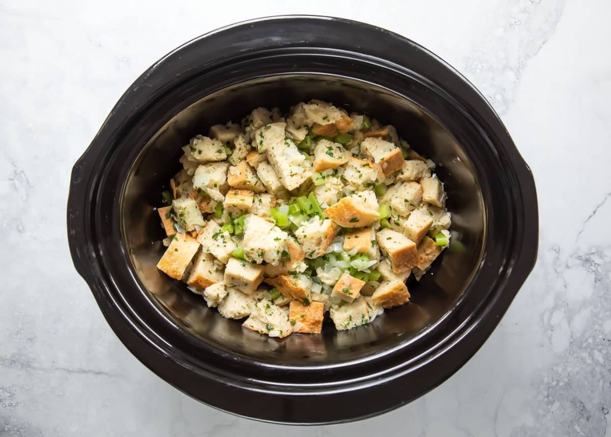 A crockpot full of stuffing.