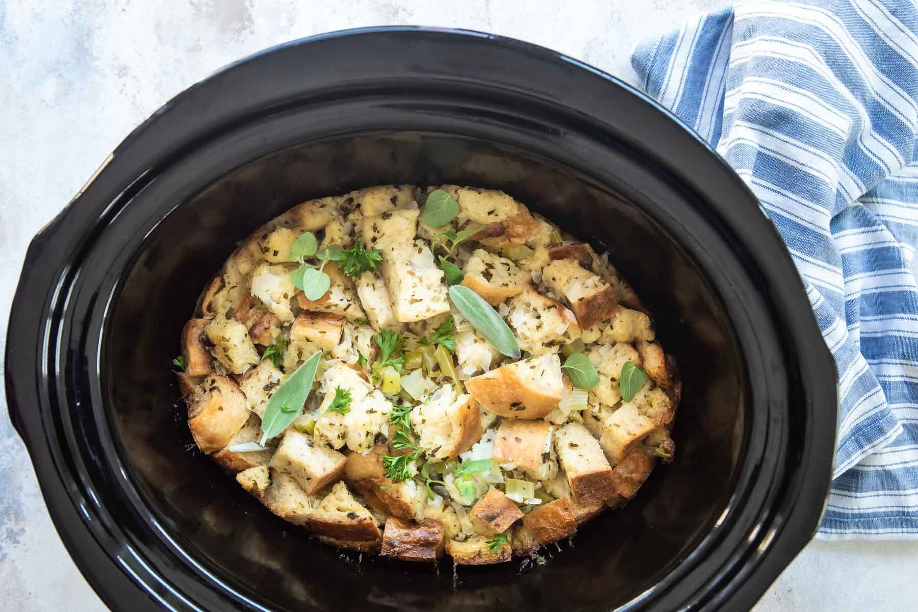 A crockpot full of stuffing.
