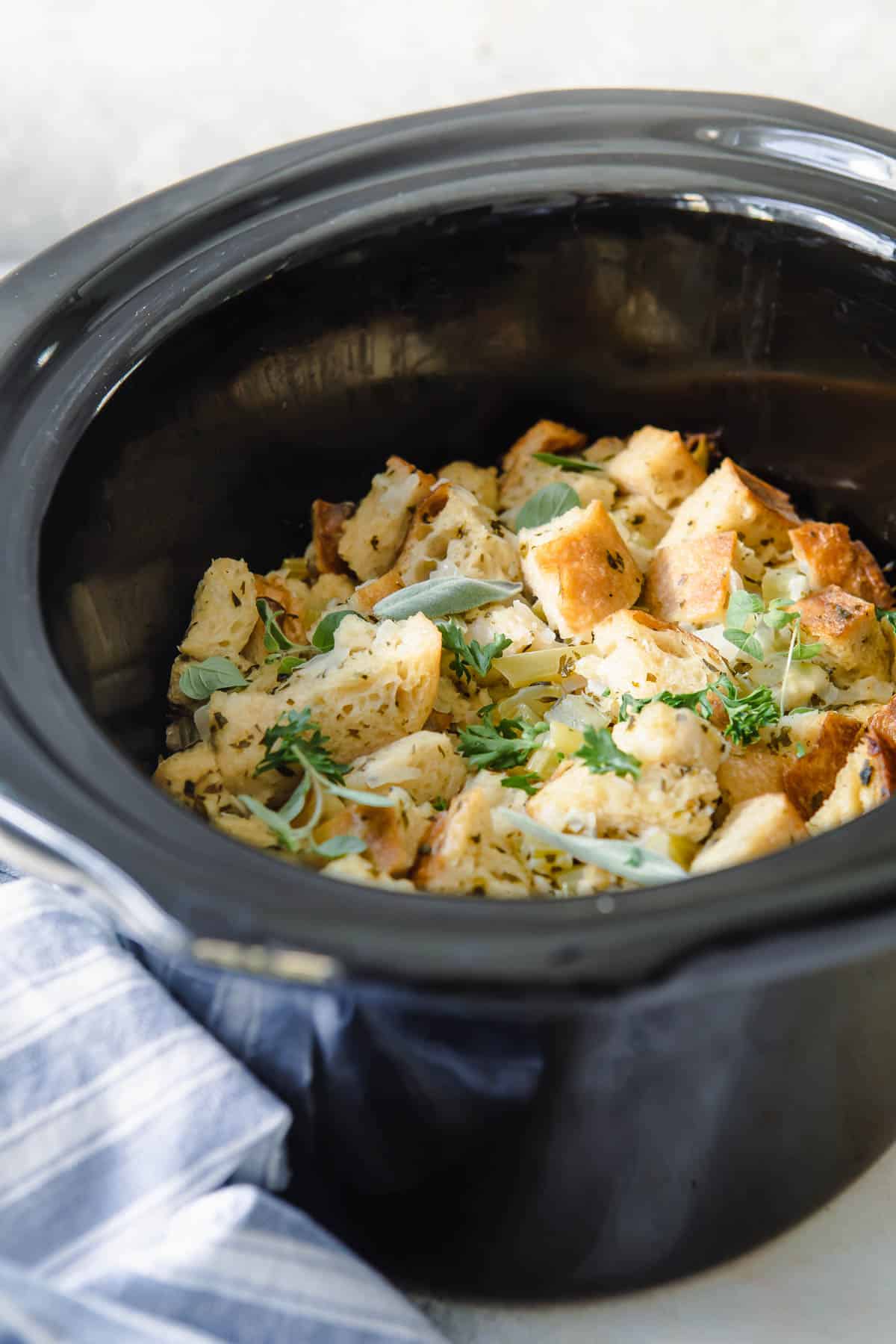 A crockpot full of stuffing.