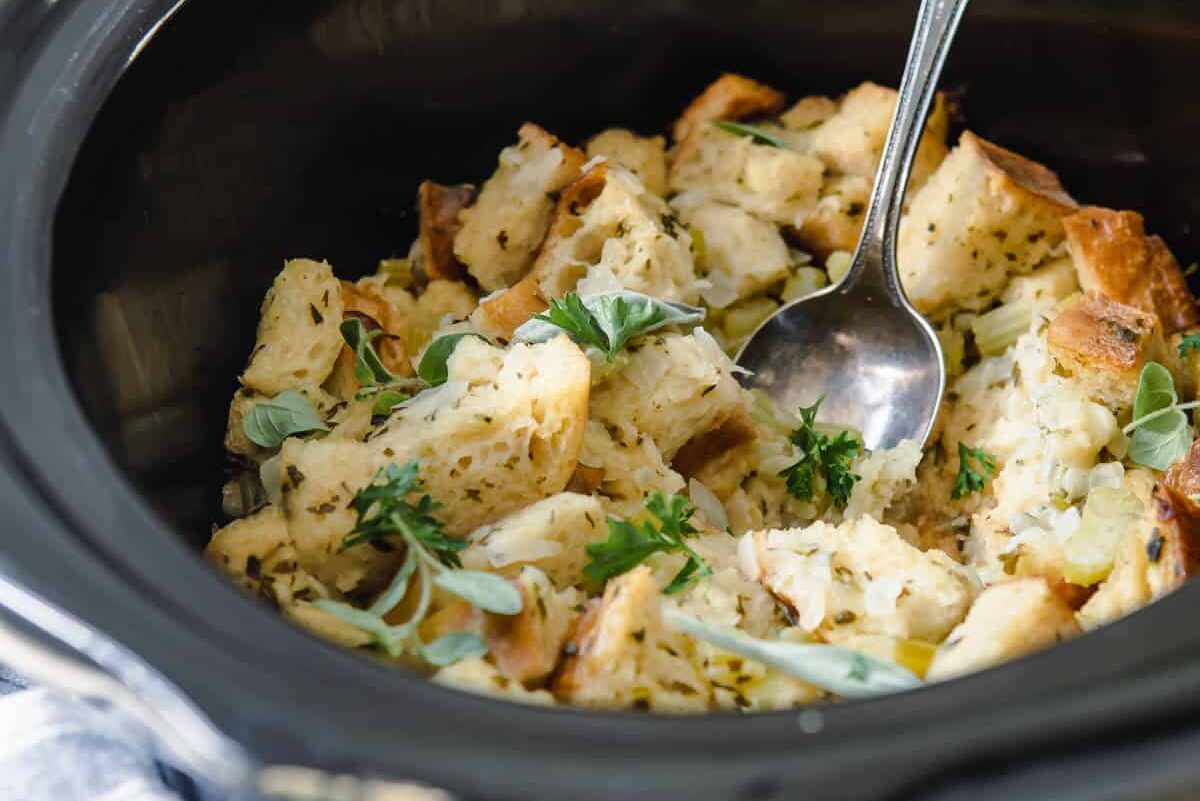 A crockpot full of stuffing.