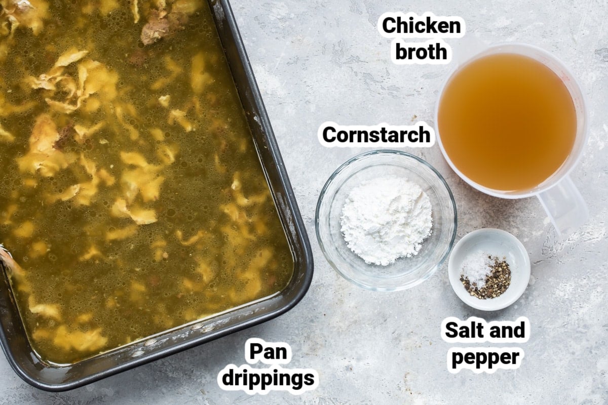 Ingredients for chicken gravy labeled.