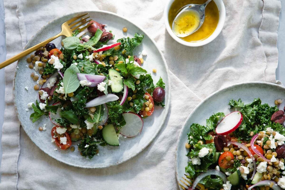 Mediterranean Lentil salad on two plates.