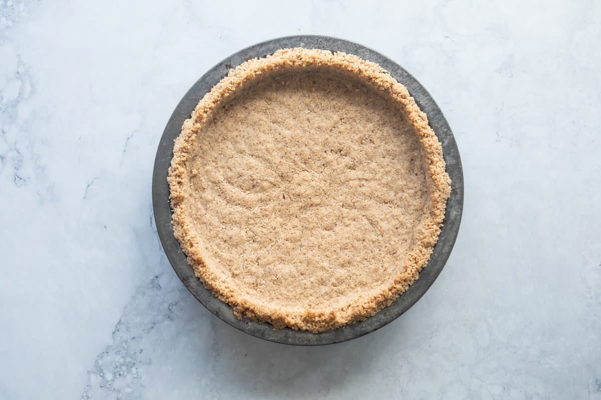 A pecan crust after baking.