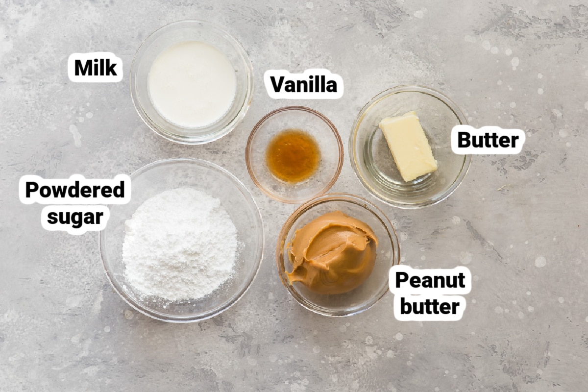 Peanut butter frosting ingredients, labeled.