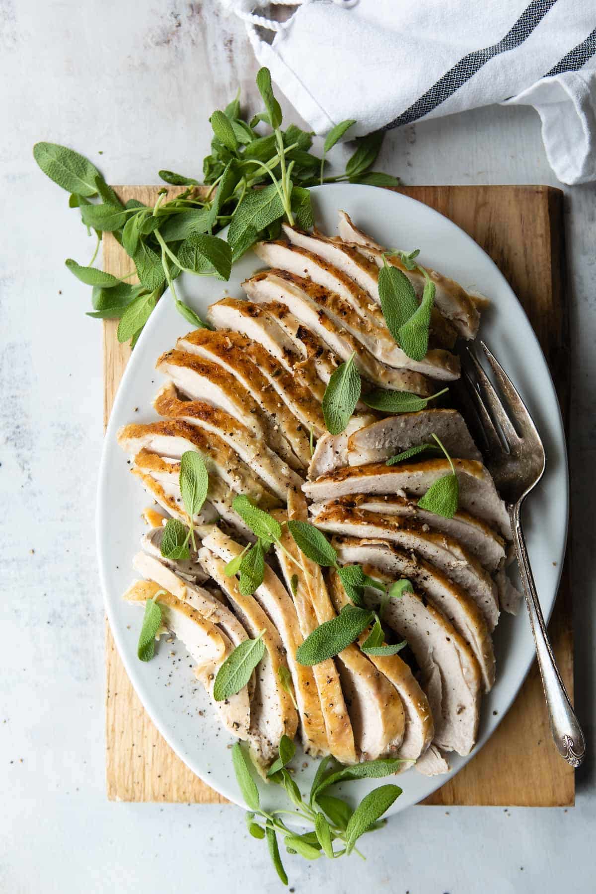 A platter of slow cooker turkey breast.