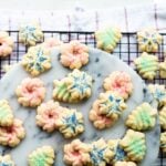 Spritz cookies on a cooling rack.