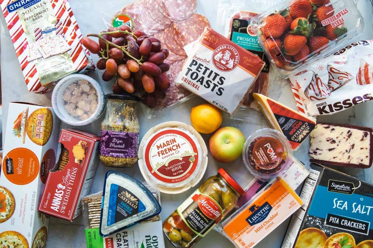 Ingredients for a Christmas charcuterie board.