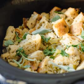 A crockpot full of stuffing.