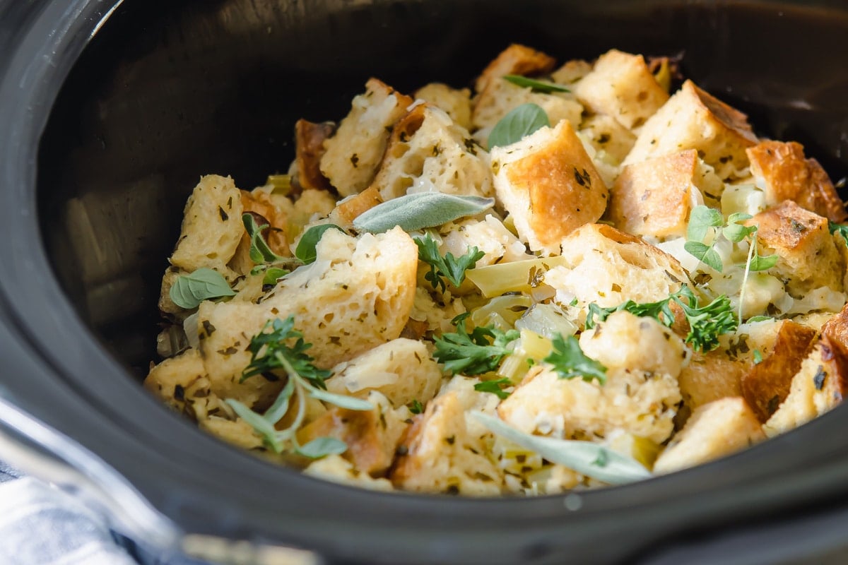 A crockpot full of stuffing.