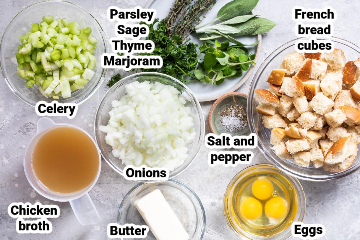 Labeled ingredients for crockpot stuffing.