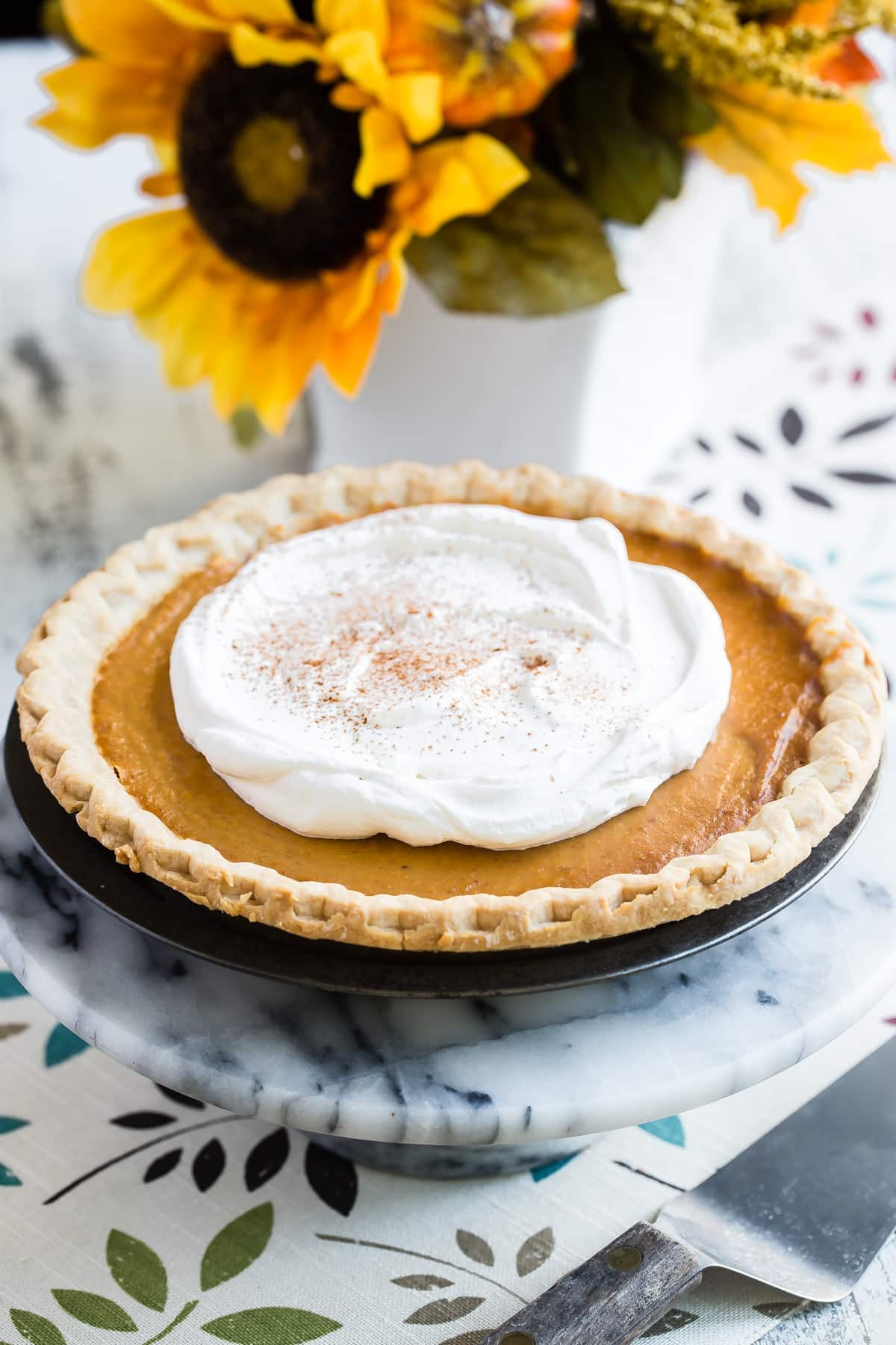 A fully-baked Make Ahead Pumpkin Pie.