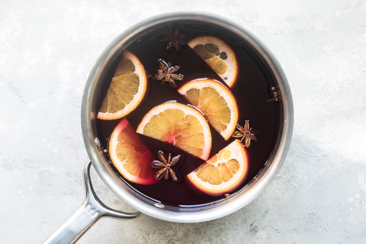 A saucepan full of mulled wine.