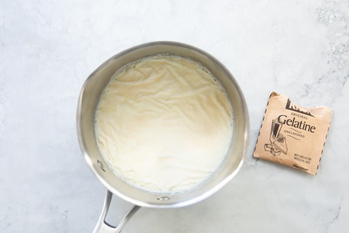 Gelatin blooming on milk.