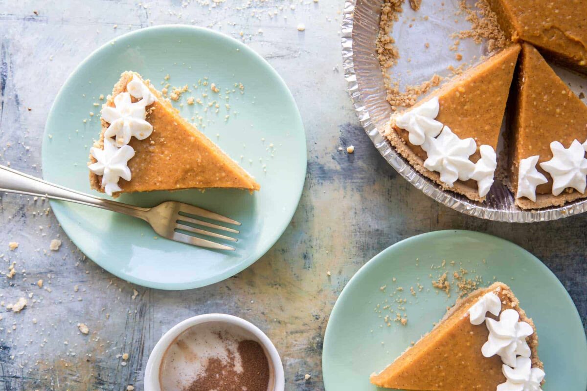 Slices of no-bake pumpkin pie.
