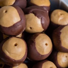 A bowl of peanut butter buckeyes.
