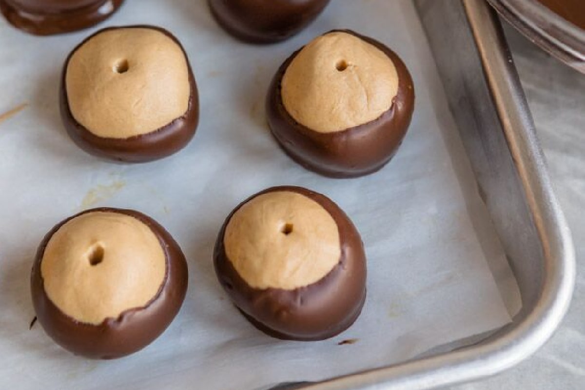 A sheet of peanut butter buckeyes.
