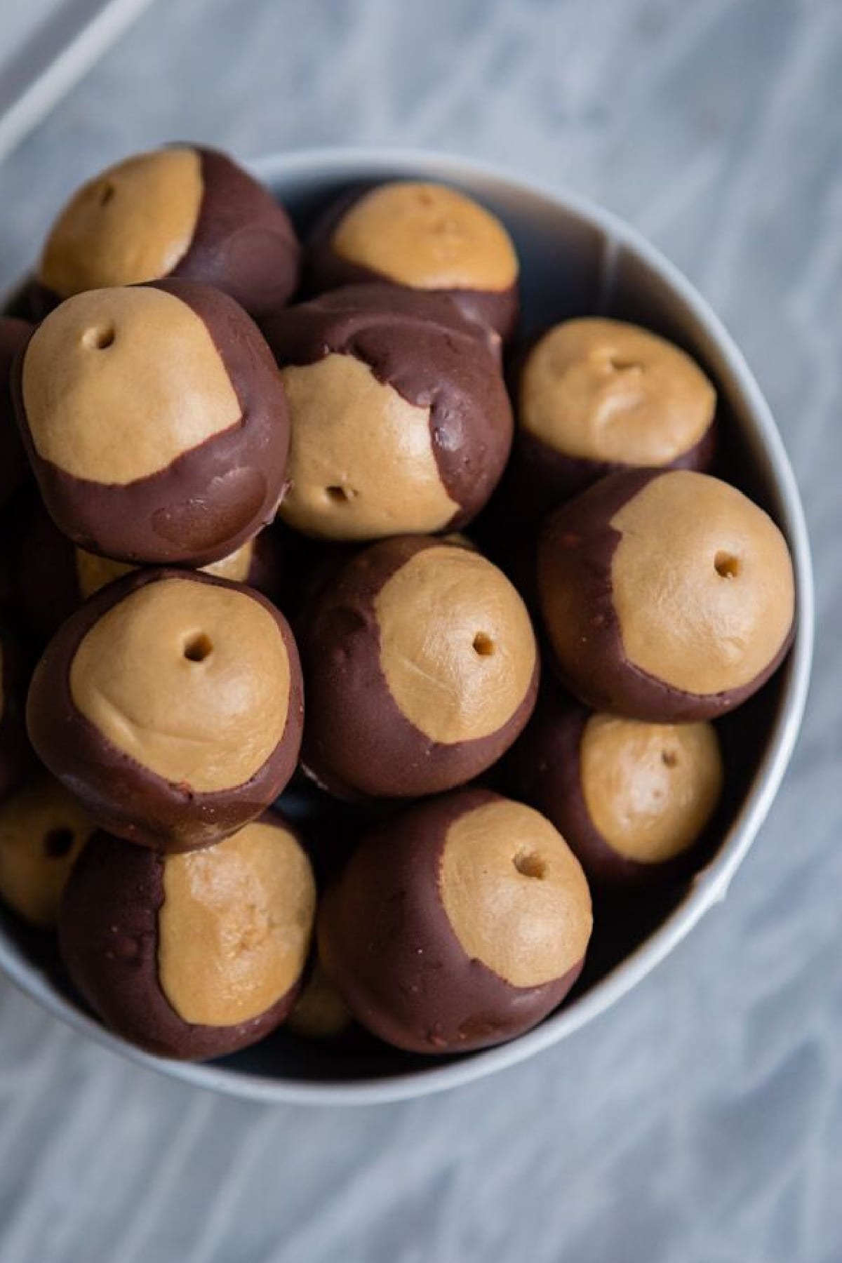 A bowl of peanut butter buckeyes.