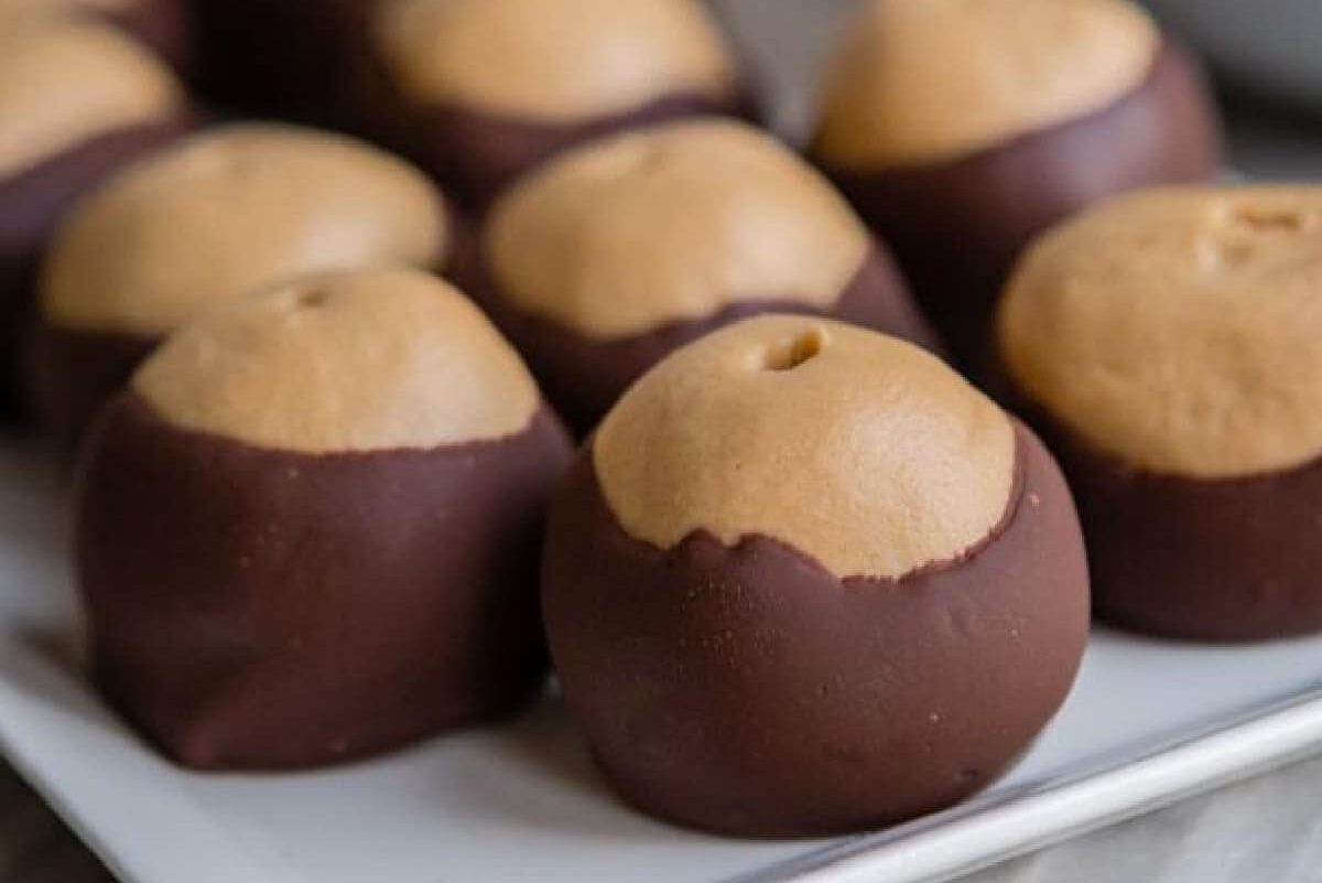 A plate of peanut butter buckeyes.