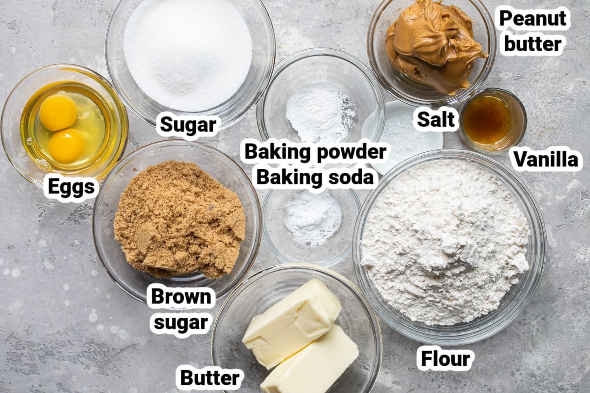 Peanut butter cookie ingredients labeled.